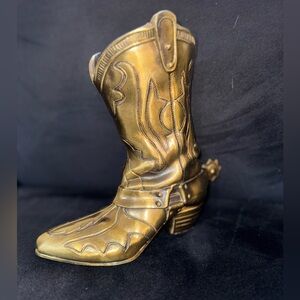 Vintage ArtBrass Giftworks Gold Brass Cowboy Boot Spur Planter Pot Vase 9"